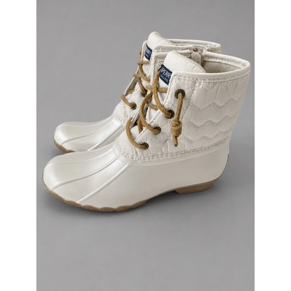Sperry Kids Saltwater Pearl White Quilted Waterproof Duck Boots